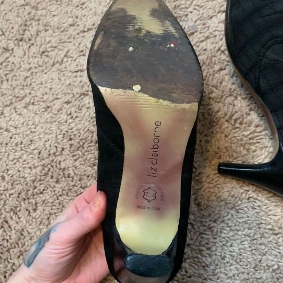 Liz Claiborne Black Textured Square Loafer Oxford Heels 7.5 - Picture 6 of 8